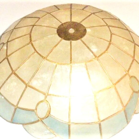 15" Round LIGHT FIXTURE COVER Light Shade Vintage Light Fixture Opalescent Shell - Picture 3 of 3